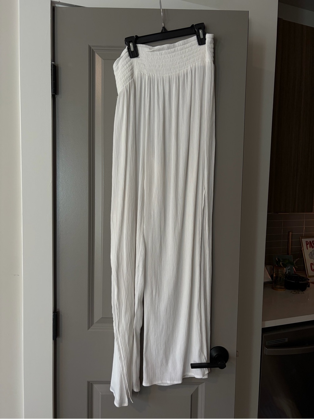 Kona Sol White Wide-Leg Smocked Waist Pants